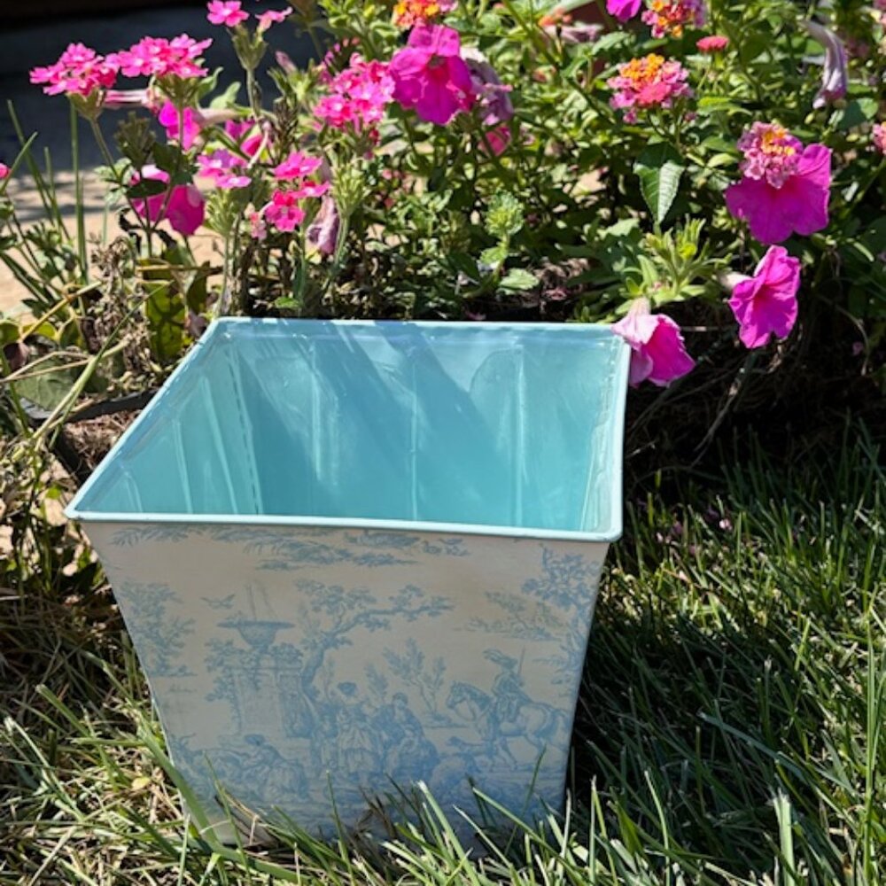 French Blue Toile Cache Pot Planter
